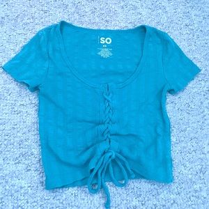 SO Juniors Tie Front Teal Crop
